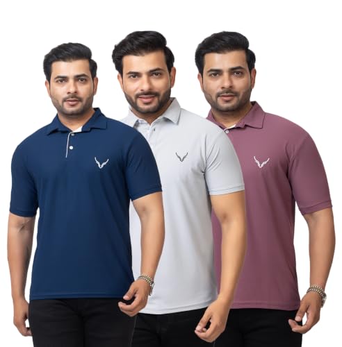 Image of HANABY Men's Summer Polo Solid Half Sleeves Polycotton T-Shirt | Collar Breathable and Comfortable T-Shirt (Pack of 3)