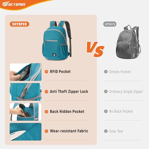 Image of SKYSPER Anti Theft Hiking Backpack, 20L RFID Packable Travel Daypack, Lightweight Foldable Back Pack for Walking Daytrip