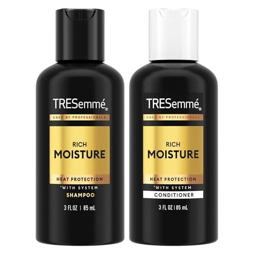 TRESemmé Travel Essentials, Rich Moisture Shampoo and Conditioner Set, Hydrating Hair Detangler with Hyaluronic Acid, 3 Oz Ea