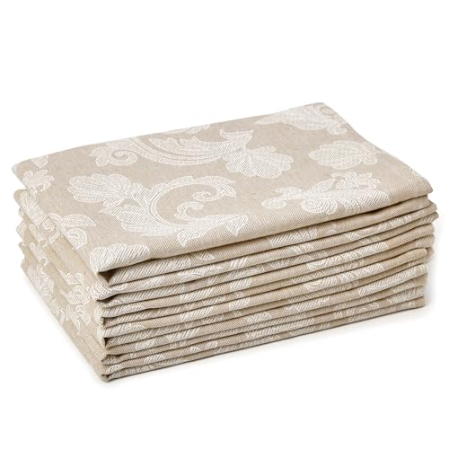 Encasa Servilletas de Mesa de Comedor Conjunto de 6 I Tamaño 45x45 cm I Floral Beige Impresión de Estilo Jacquard En Algodón Casero I Colores Rápidos, Lavable a Máquina