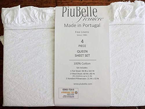 Piu Belle piubelle White Cotton Ruffle Queen Size Sheet Set - 4-pc Set Includes 2 Standard Pillowcases