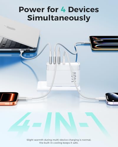 Image of SparkleCore 140W USB C Charger,4-Port 100W Fast Charging Block PD3.1 GaN Cruise Essentials 2026 Travel for Apple MacBook,Laptop,iPhone 17 /16 Series,iPad Pro,Samsung,Anker Laptop Power Bank,6.6ft Cable