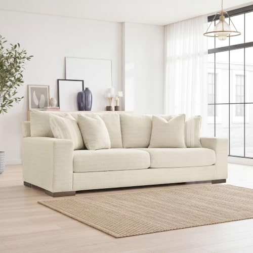 Image of Signature Design by Ashley Maggie 96-Inch Sofa / Couch, Polyester Chenille Cushioned Deep Seating, Birch, No Assembly Required