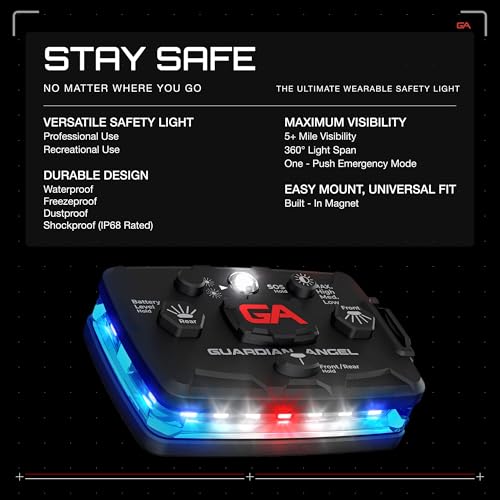 Image of Guardian Angel Elite Series Safety Light (Blue /White Front & Blue Rear) - Rechargeable, Magnetic, Hands-Free Wearable LED Flashlight for Law Enforcement, First Responders, Firefighters, & Rescue Ops