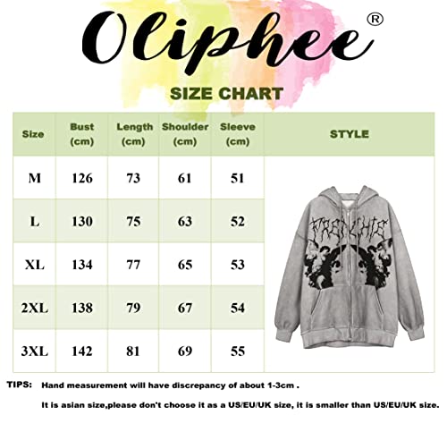 OLIPHEE Felpe con Cappuccio Stile Y2K Disegno con Ali d'Angelo Hoodies con Cerniera Sciolto per Donna e Ragazze 3XL Grigio Scuro-Angelo