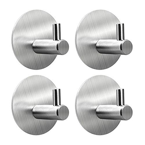 Preisvergleich Produktbild YAKAON 4 Pack Selbstklebend Handtuchhaken, Bademantelhaken Haken Edelstahl Gebürstet Wandhaken 304 Edelstahl Rostfrei Bad Küche Handtuchhalter Kleiderhaken Ohne Bohren Silber