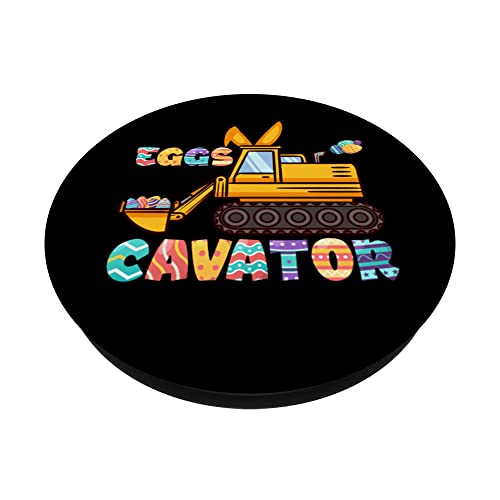 Kids EggsCavator Happy Easter Funny Excavator Egg Hunting PopSockets Swappable PopGrip, Black - Image 2