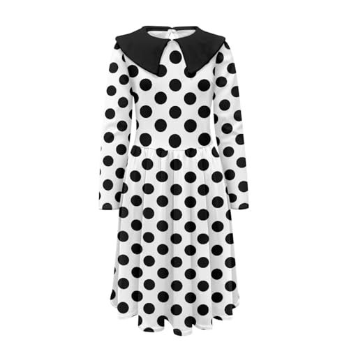 Girls Vintage Polka Dot Dress with Peter Pan Collar Loose Fit Long Sleeve Fall Winter Twirly Midi Dress4