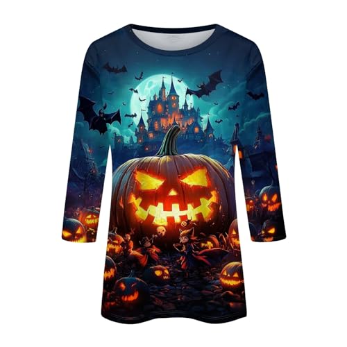 Cute Funny Halloween Shirts for Women Plus Size 3/4 Length Long Sleeve Womens Tops Witch Gothic Renaissance Shirt