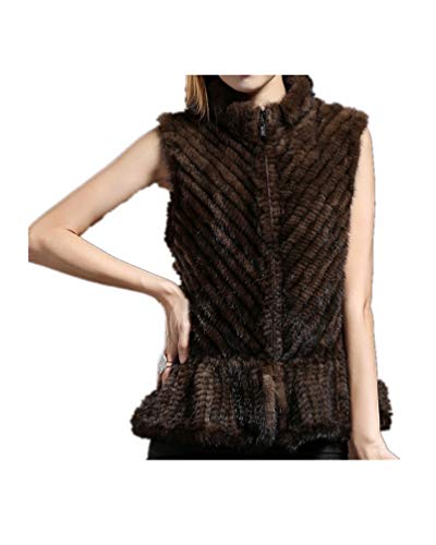 LVCOMEFF Women Genuine Knitted Mink Fur Vest Stripe