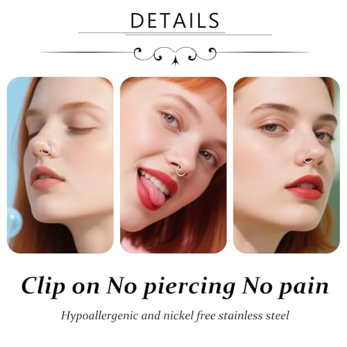 D.Bella 20G Fake Piercing Jewelry Hoop for Faux Lip Septum Nose Ring Set,8mm3