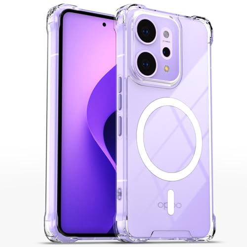 Image of Outlouders Back Cover for Oppo Reno 14 Pro 5G Mag-Safe Transparent PC + TPU Bumper Case with Magnetic Support Shockproof Protection (Transparent Mag-Safe)