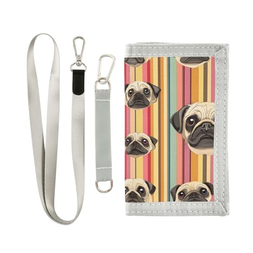 FOLIOSA Cartoon Pugs Kids Wallet for Boys Girls Youth, Compact Fabric 4.9×2.9 in
