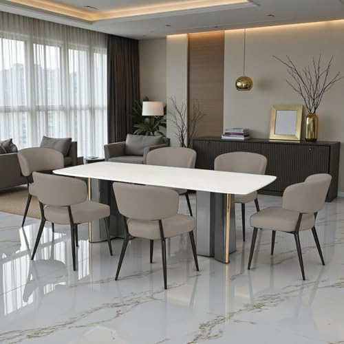 Image of The Attic Royal Oak 6 Chair Dining Set,Warm Grey,Titanium & Cream,180Cms