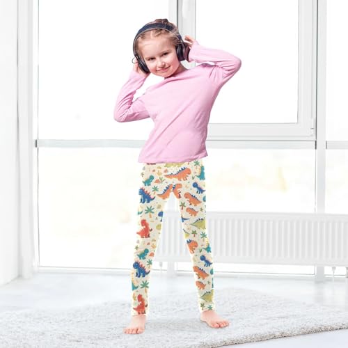 Wusikd Cartoon Dinosaur Colors Girls' Leggings Toddler Doodles Cute Kids Yoga Pants Dance Active Tights 4T4