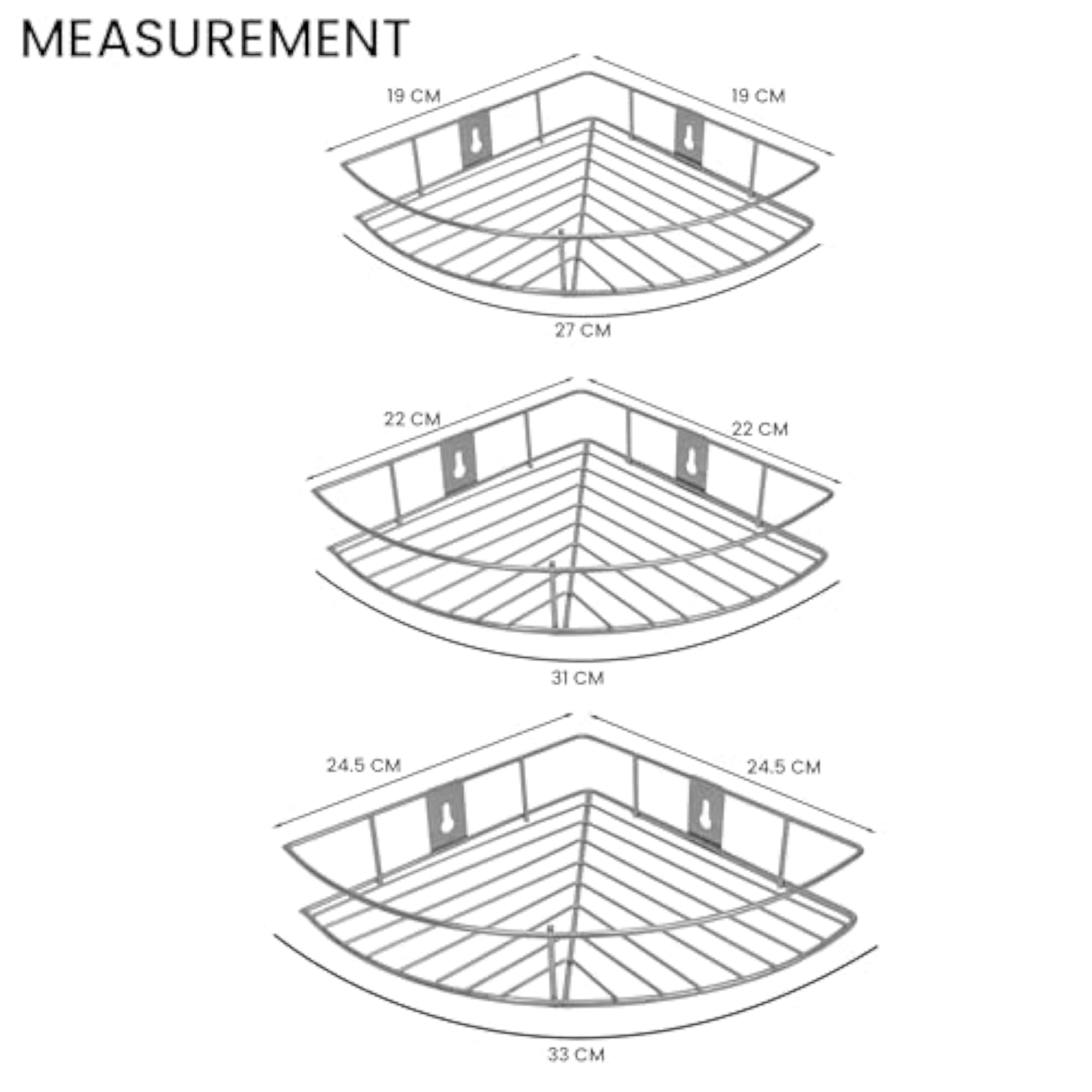 Steel Bathroom Corner Shelf Organizer Set of 3, Wall Shelf Rack