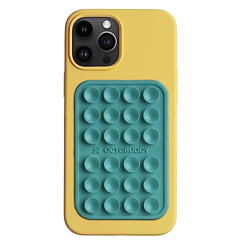 Image of OCTOBUDDY Classic MAX - Silicone Suction Phone Case Adhesive Mount - Hands-Free, Strong Grip Holder for Selfies and Videos - iPhone and Android Compatible - 2.6″ x 3.9″, Turquoise