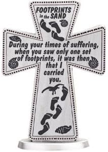 Catholic Gift Shop Footprints in the Sand - Standing Cross 3 inch (46552), Pewter, 4.1L x 3.9W cm