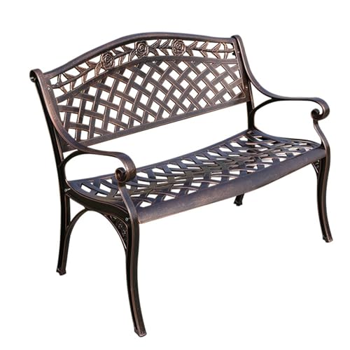 Banc de jardin extérieur en métal avec accoudoirs incurvés pour balcon et porche