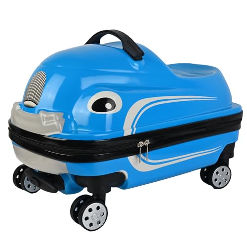 Image of Kids Ride On Trolley Bags for Travel | 18-Inch Polycarbonate Luggage | Kid Luggage /Suitcase with 4 Wheel | Unique Bags for Boy Kids, Easy to Carry (Blue)