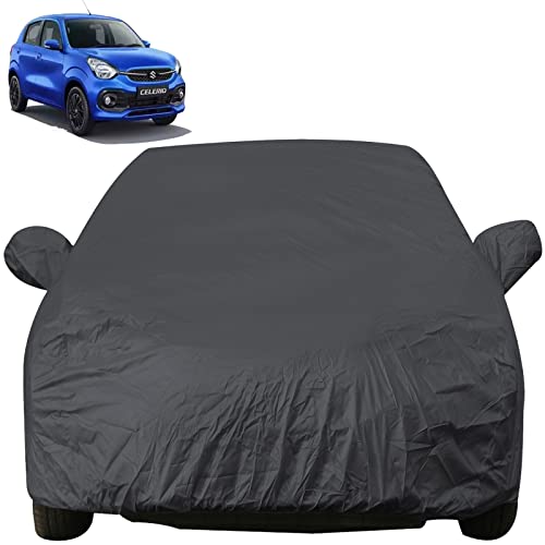 Image of Celerio Dustproof Car Cover with Mirror Pockets, Grey Color, Taffeta Polyster,Triple Stitched, Compatible with Maruti Celerio Car Cover (2022 to 2024), Car Accessories