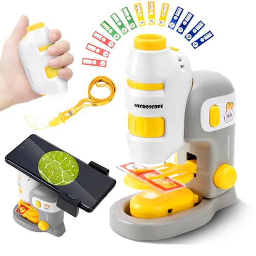 Funsland Handy Kindermikroskop für Kinder, 60-180x Tragbares Taschenmikrosk, Mini Mikroskop mit Handyhalter,Versuchsspielzeug für Jungen und Mädchen im Freien, Pädagogisches Geschenk für Kinder ab 6
