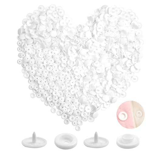 NXTOV 960pcs Plastic Snaps T5 White Snaps Starter Fasteners Kit No-Sew Buttons for Crafts Cloth