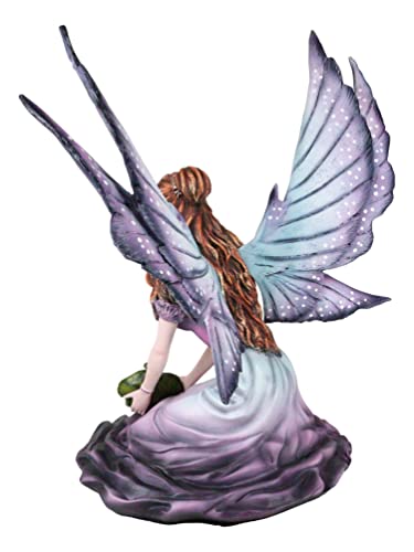 Ebros Gift Large Whimsical FAE Garden Fantasy Purple Rose Fairy with Large Leaf Kneeling On Flower Blossom Collectible Figurine Tribal Faery Accent