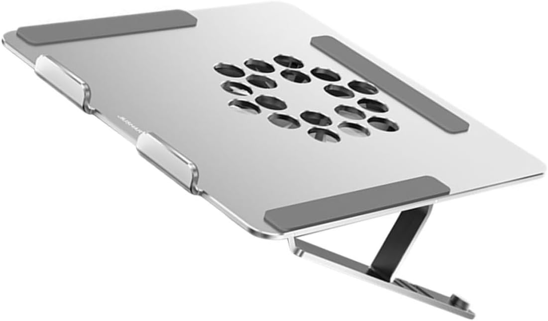 Adjustable Aluminum Alloy Laptop Cooler with Quiet LED Fan, Ventilated Cooling Pad Under 17.3-inch Gaming and Office Laptops, Silver Height-Rising Cooling Stand with USB