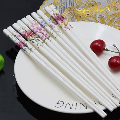 Baguettes en Porcelaine Motif Floral, 1 Paire de Baguettes réutilisables, Coffre céramique de Porcelaine Tendre de Haute qualité, Baguettes Chinoises japonaises, lavables au Lave-Vaisselle Q