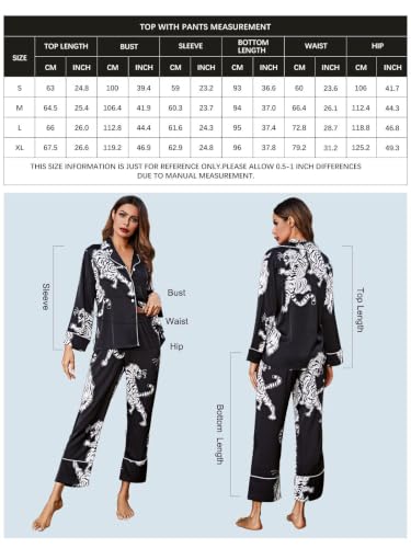 Image of Brosloth Women's Silk Satin Pajamas Long Sleeve Button Up Loungewear Set | Button Down Animal Print Pajamas, Ladies Fancy Pajama sets, Two Piece Lounge Set, Notch Collar Lightweight Sleepwear, Gift