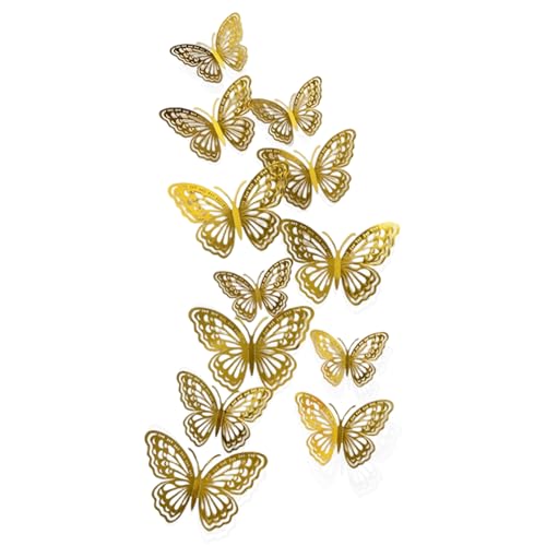 24 peças ornamentos de borboletas 3D, decoração de parede, 3 tamanhos, autocolantes removíveis decorações, autocolantes de borboleta realista, para aniversários e festas (dourado)