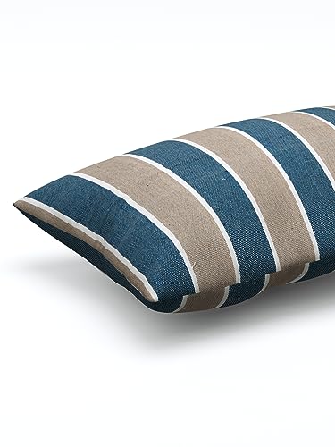 Image of 180 TC Pillow Cover Set of 2 | Pillow Cover Cotton 100% | Pillow Cover Set of 2 King Size | Wrinkle Free & Fade Resistance | Striped Pattern | Standard Size | All Season Use (Blue & Grey)