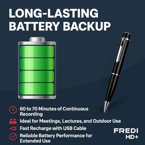 Image of FREDI HD PLUS 1080P Full HD Pen Camera with Audio & Video Recording | 80 Min Rechargeable Battery | 128GB SD Card Support | USB & OTG Playback | Portable Recorder for Meetings & Classes