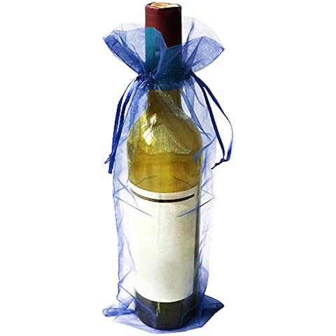 SXUUXB 20pcs Colorful Organza Wine Bottle Bags, Organza Wine Bottle Gift Wrap Bags for Wedding Christmas Valentine`s Day (Navy Blue) - 37x14cm/14.5 * 5.5in Cover