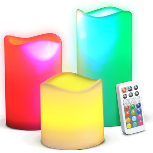 Novelty Place Flameless Candles with Remote, Real Flickering & Real Ivory Color Battery Powered LED Pillars Candle with Remote Control and Timer Function - 12 Preset Multi Colors