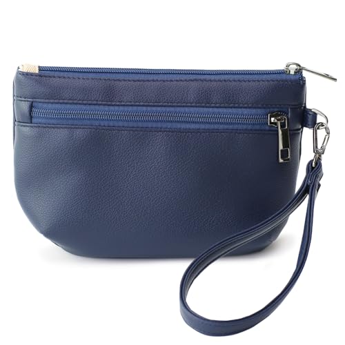 Image of Small Wristlet Wallets for Women, Zip Clutch Bag with Wristlet Pouch, 3-Zipper Original Design