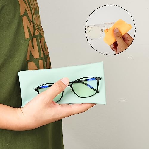 Image of LUTER 4 Pcs Soft Glasses Cases, 7x3.5 Inch PU Leather Reading Eye Glasses Pouch Case with 4 Cleaning Cloth Portable Small Slim Sunglasses Pouch Squeeze Top for Women Men Adults Kids (Multiple Colors)
