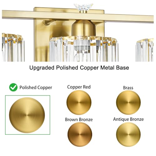 Image of Lxybcce Modern Crystal Bathroom Vanity Light, Gold Bathroom Lighting Fixture, Crystal Brass Vanity Light Fixture Over Mirror, Bath Wall Mounted Lighting for Bedroom, Living Room