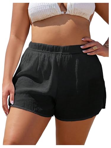 Floerns Women's Plus Size Cover Up Shorts Elastic High Waist Split Beach Shorts