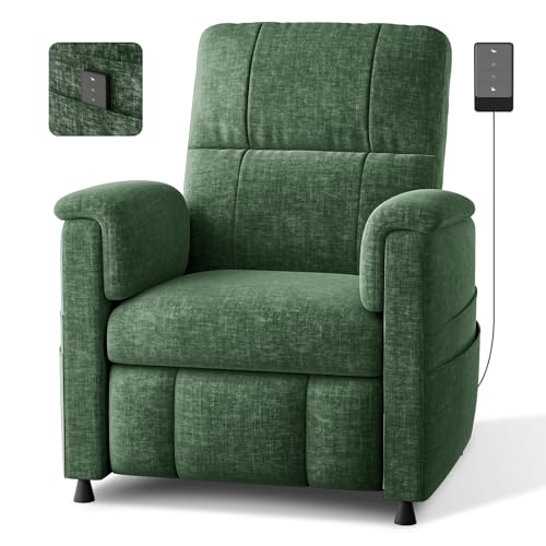 Pipishell Recliner Chairs for Adults, Recliner Chair with Remote, Adjustable Recline/Footrest, Chenille Fabric, High Back, Thick Seat Cushion, Recliner for Living Room, RV & Home Theater (Green)