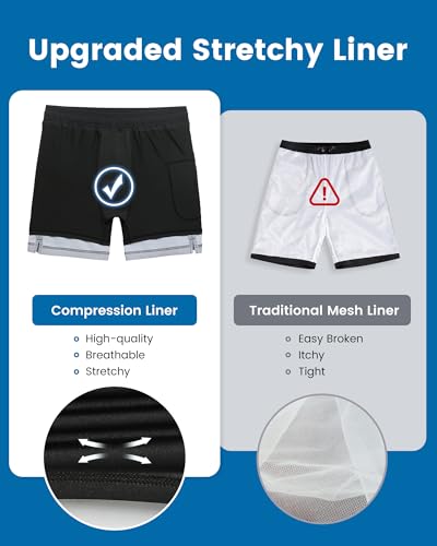 Image of maamgic 2 in 1 Mens Swim Trunks 7 Inch Swim Shorts Swim Suits Board Shorts