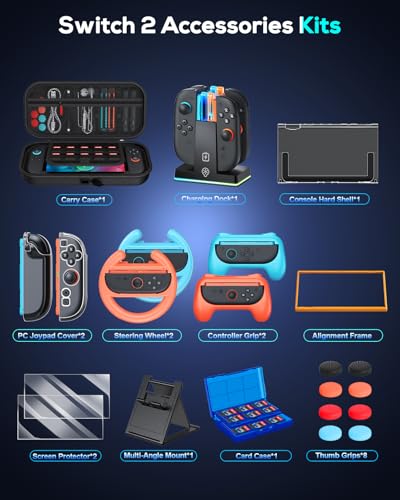Image of Auarte [Charge Inside] Switch 2 Carrying Case for Nintendo Switch 2 Console 2025 / Switch Original /Switch OLED, Slim Travel Carry Case for Switch 2 Accessories Bundle with Controller and Hand Grip (Black- 23 in 1)