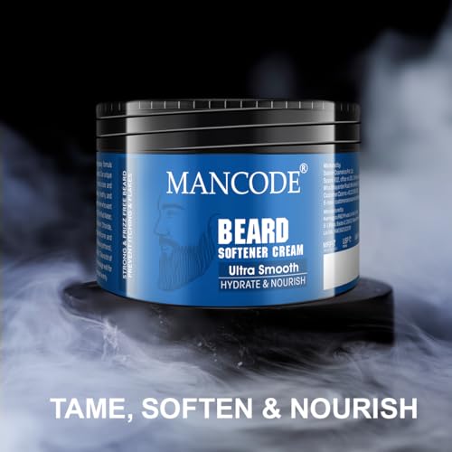 Mancode Beard Softener Cream - 100gm | for Frizzy Rough Dry Mustache and Beard | Long Lasting Moisturization & Nourishement | Mooch Beard Perfect Styling Cream | Argan Almond Walnut Oil Shea Butter Proteins and Vitamins Enriched | No Paraben No Sulfate (Pack of 1)