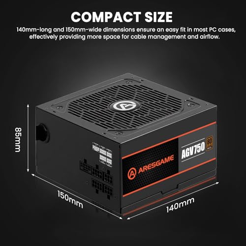 Image of ARESGAME AGV Series 750W Power Supply, 80 Plus Bronze Certified, Semi Modular Power Supply, 5 Year Warranty