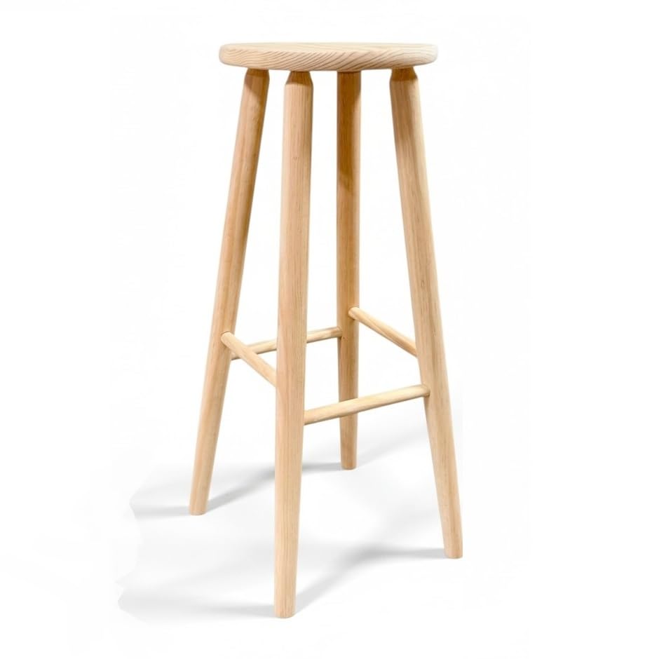 Taburete de Madera, banqueta de Madera Natural sin Tratar 70x30cm con reposapiés, Asiento para Todo Uso, hogar, Cocina, salón, Jardin, decoración. (Redondo - 70x30cm)