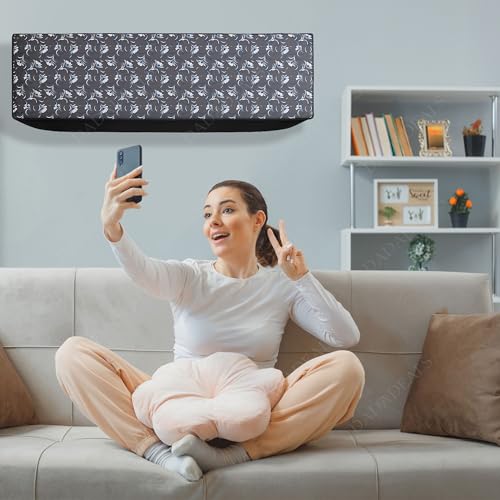 Image of Split AC Cover Combo Set 1.5 Ton | Indoor Outdoor Waterproof & Dustproof Protection | Durable, Breathable Fabric | These Covers Help Maintain Airflow | Black White Floral