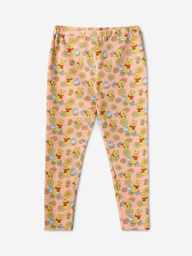 Image of The Souled Store Winnie The Pooh: Pot of Honey Girls Orange All Over Printed Cotton Leggings (2-8 Yrs)