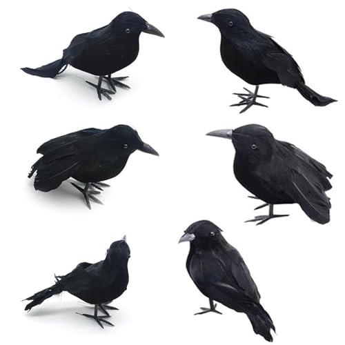 Listado de Adornos para comprar online. 43 NEWKIBOU 6 Piezas Decoraciones de Cuervo de Halloween, Adornos realistas de pájaros Negros,Halloween Black Feathered Crows, para Decoraciones de Halloween en Interiores y...