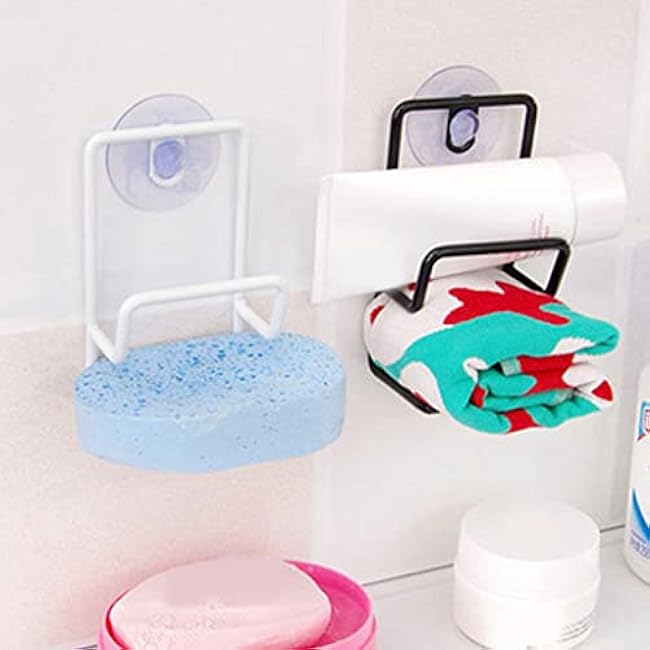 Wall Mounted Rag Shelf Kitchen Suction Cup Drain Rack Sink Storage Rack Sponge Holder Sink Easy to Install, Black